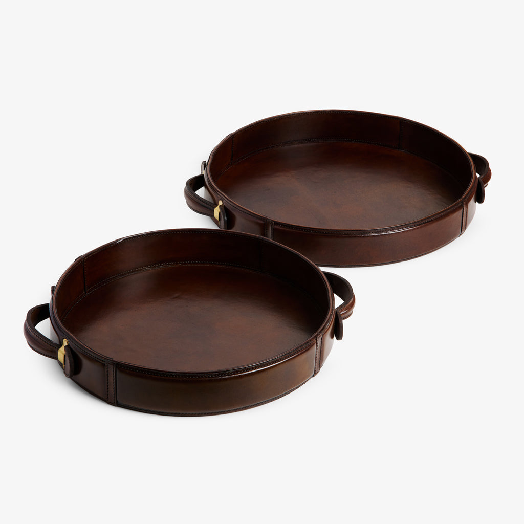Round Leather Trays Side by Side