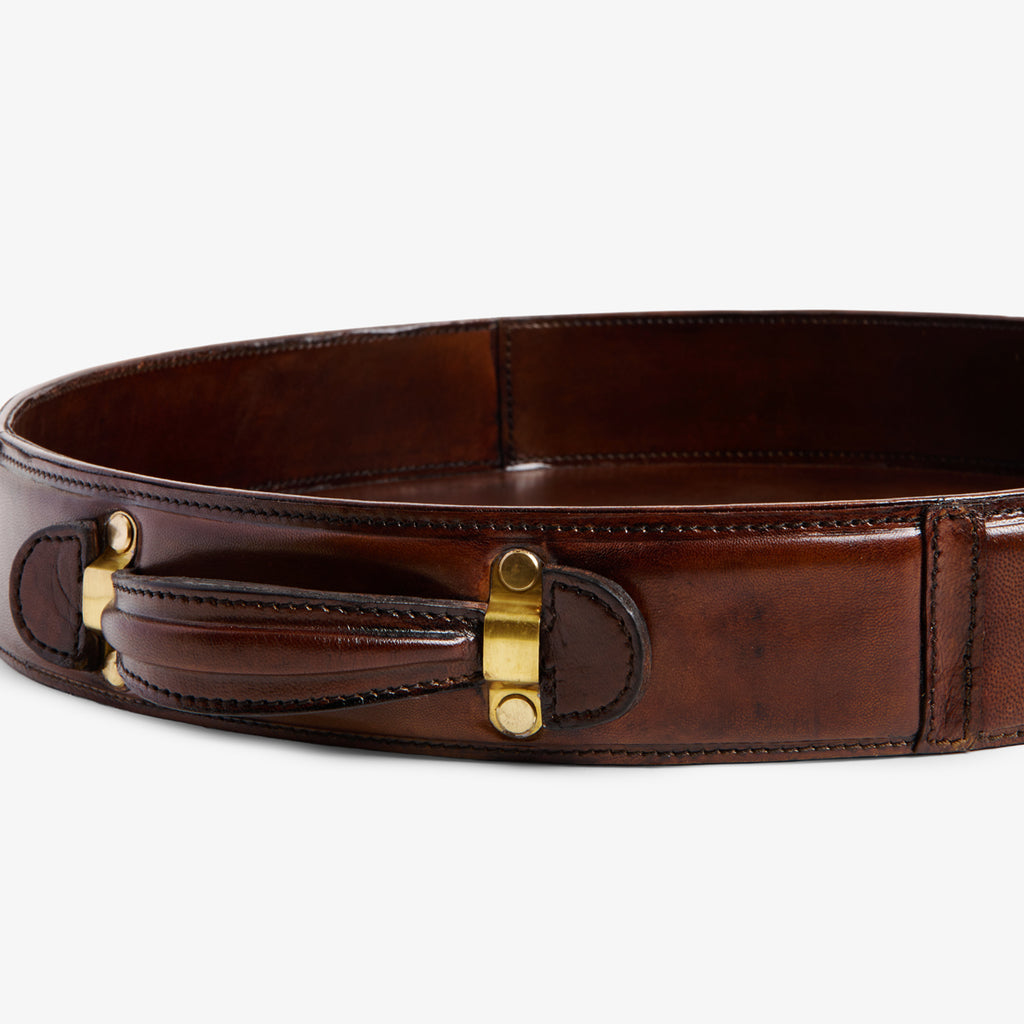 Round Leather Trays Close Up of Handle