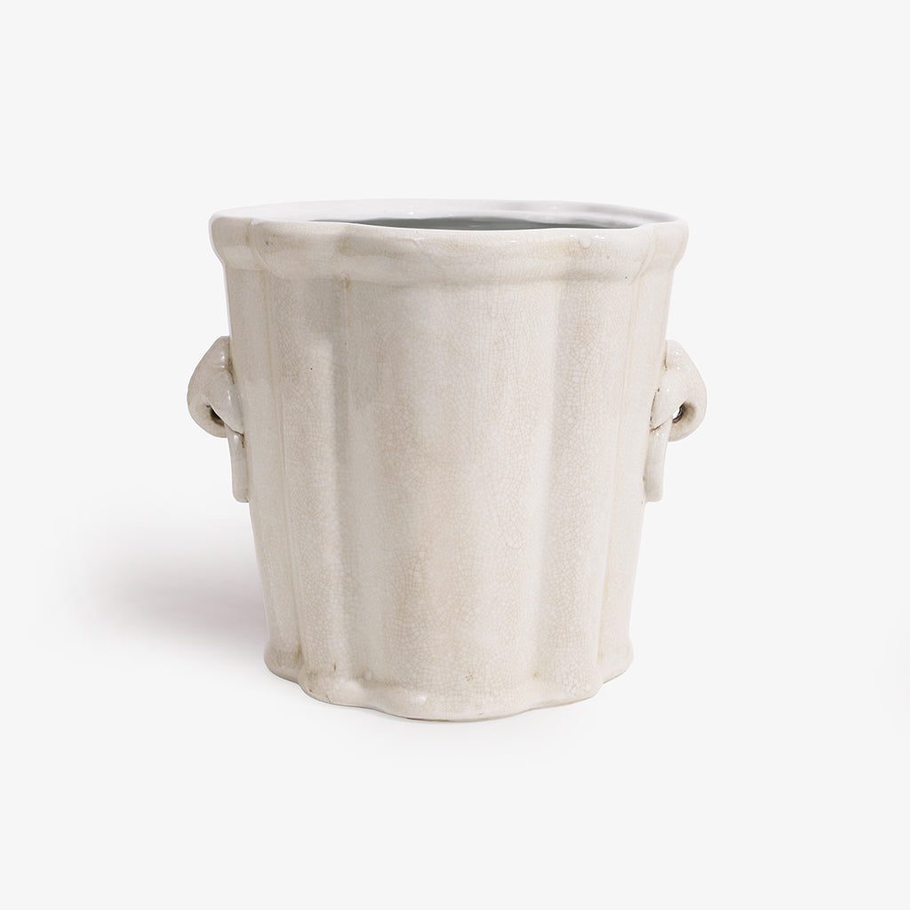 Decorative White Planter wit Handle Detail