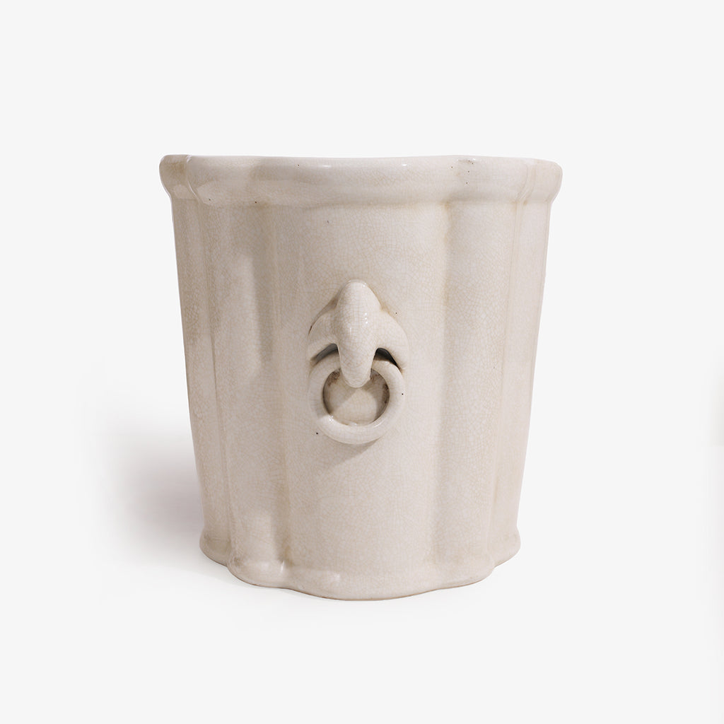 Decorative White Planter wit Handle Detail Close