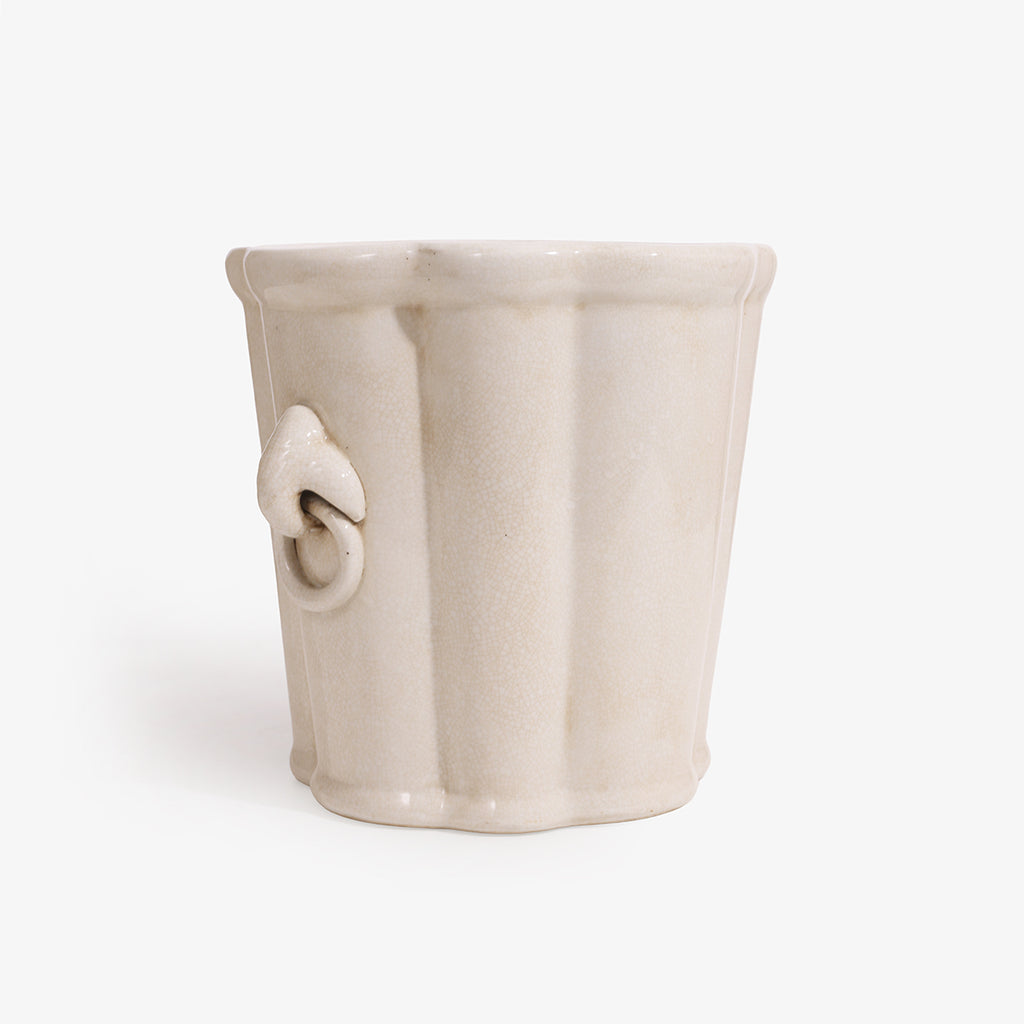 Decorative White Planter with Side Detail