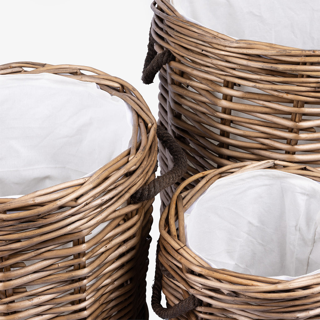 Round Willow Baskets On Wheels Close Up Group Shot
