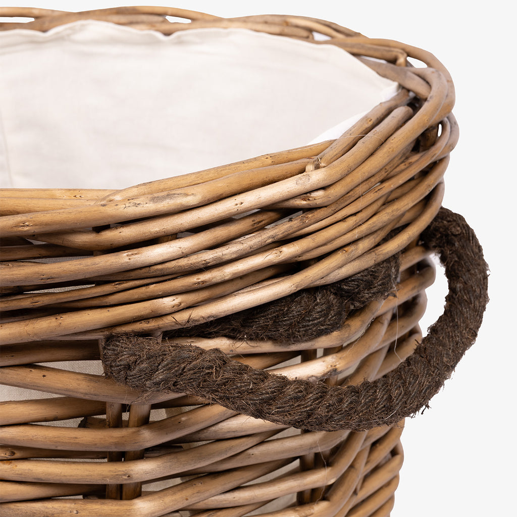Round Willow Baskets On Wheels Close Up