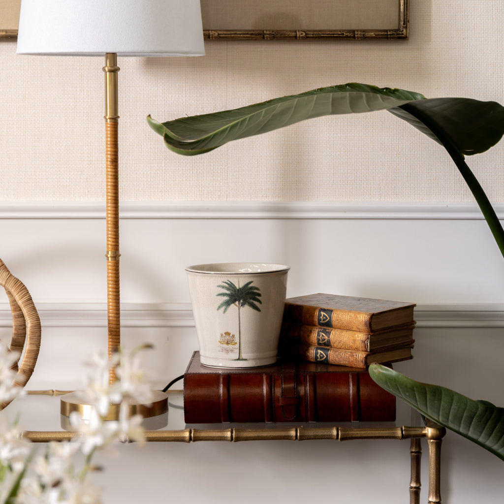 Royal Palm Planters Styled on Console with Books