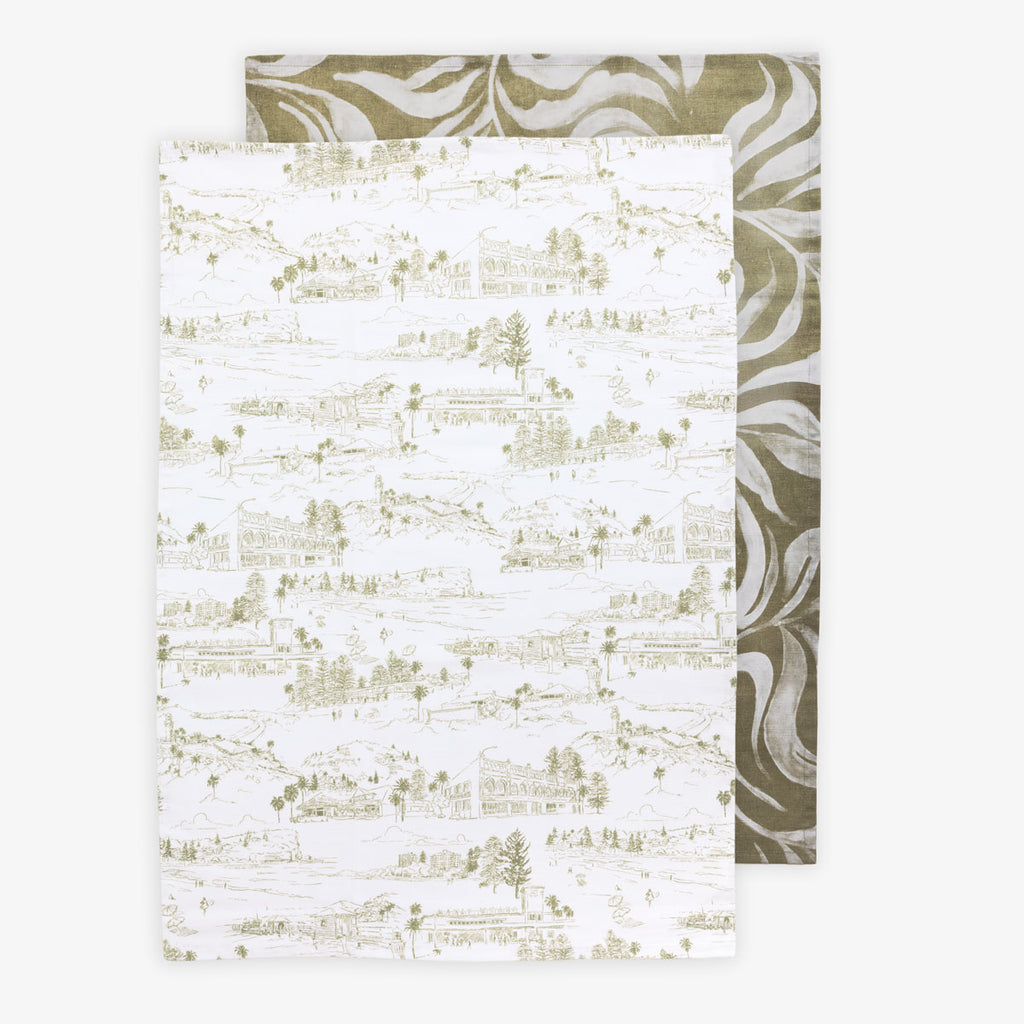 Wild Palm & Beaches Green Toile Tea Towels (Set of 2) Set of Two Front View