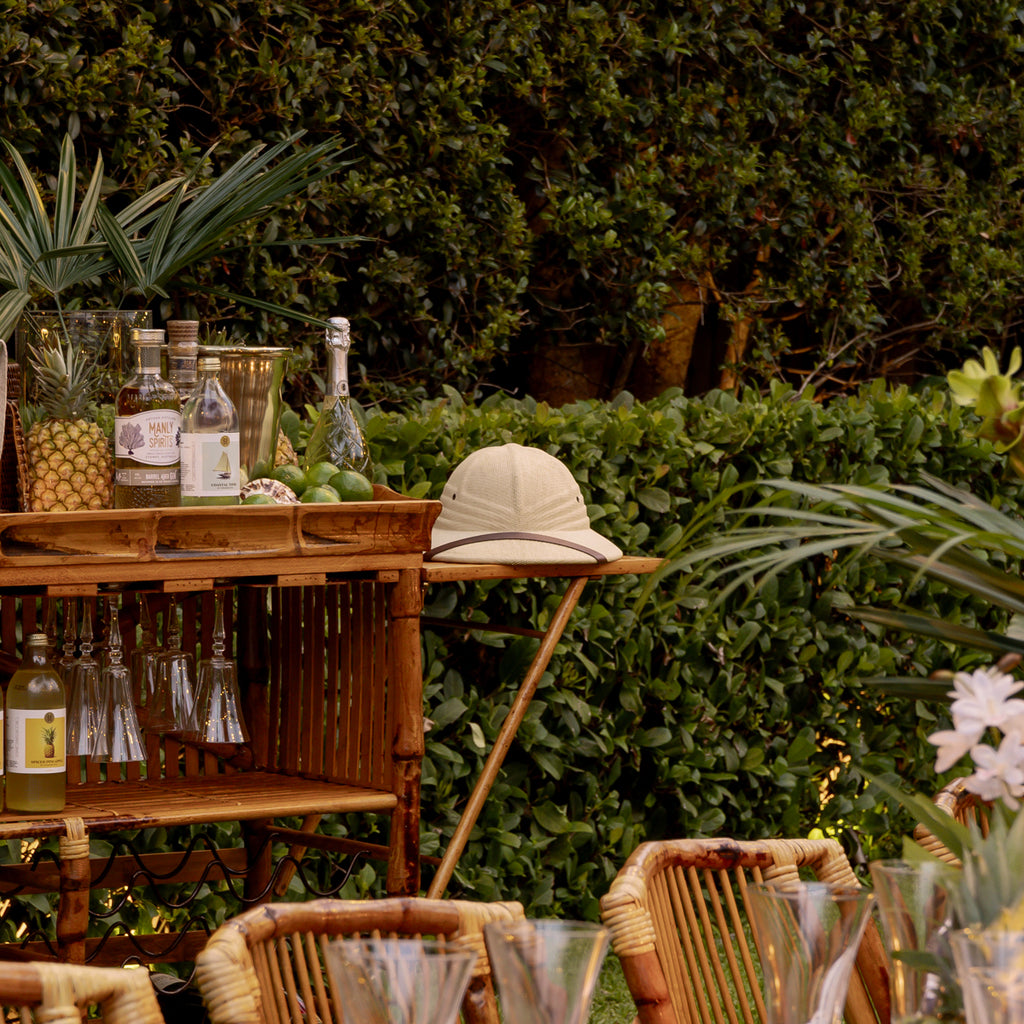 Safari Hat (Light) Styled on Outdoor Bar