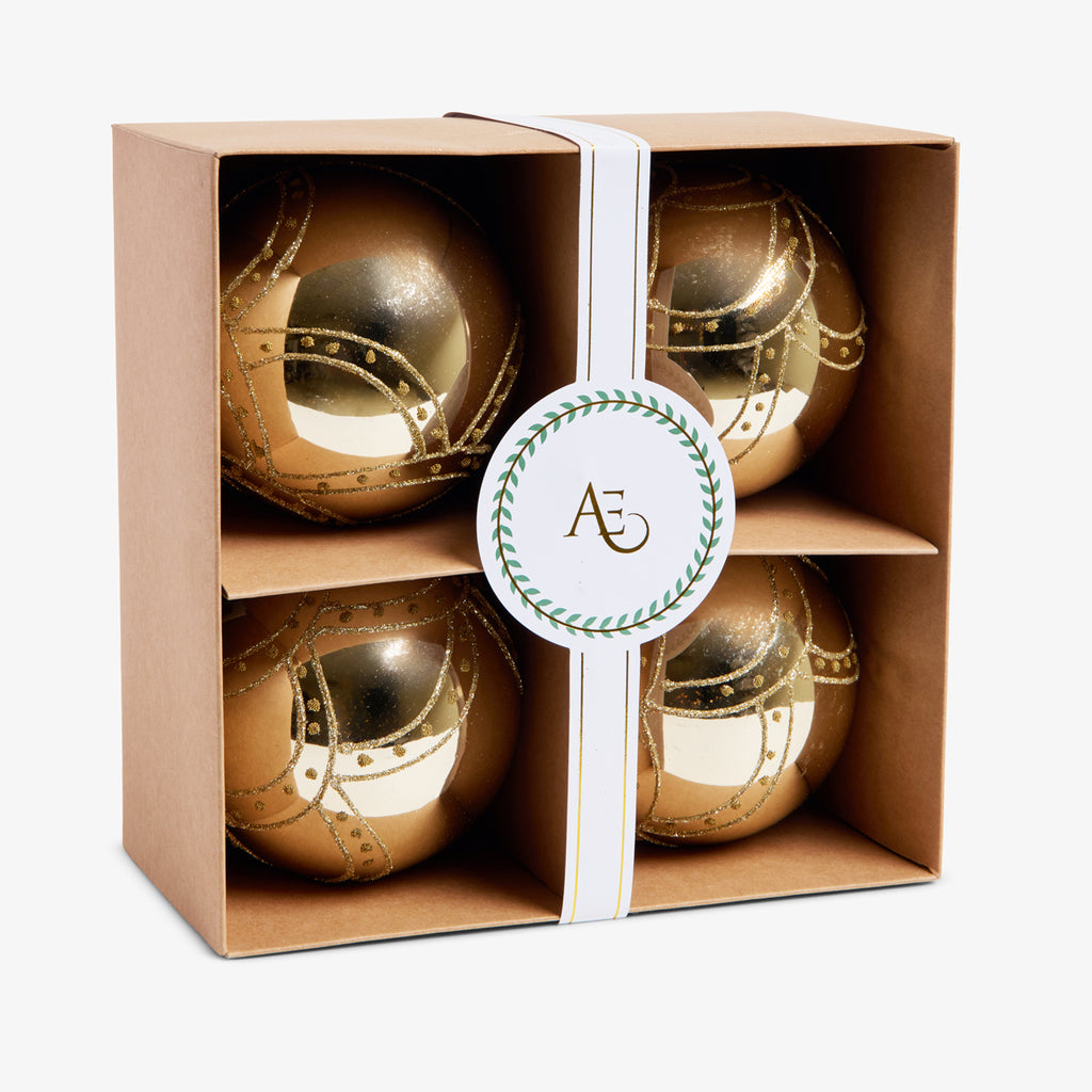 Scollop Baubles Set Of 4 (Gold) Front View in Box