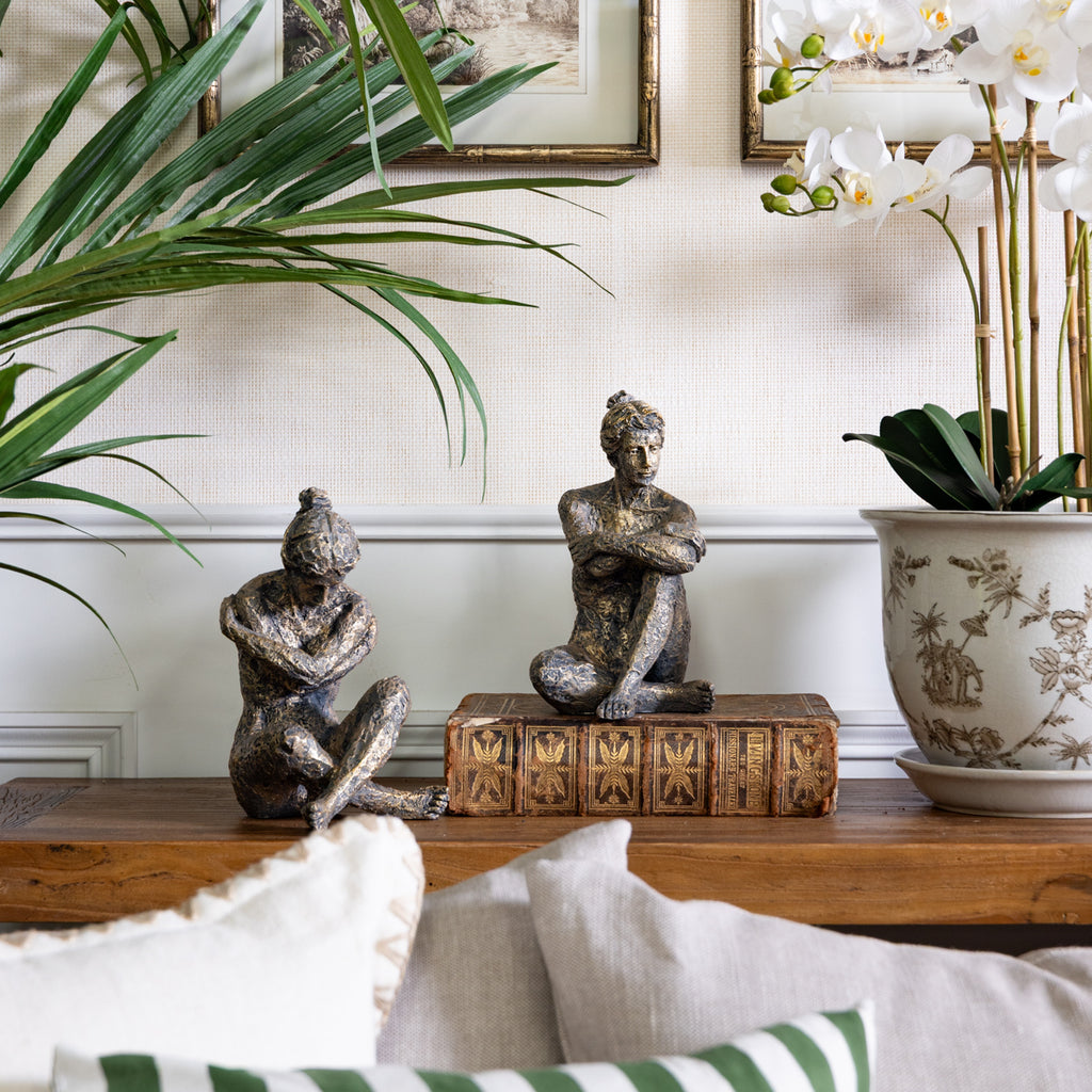 Seated Bronze Lady (Knee Up) Styled on Console 