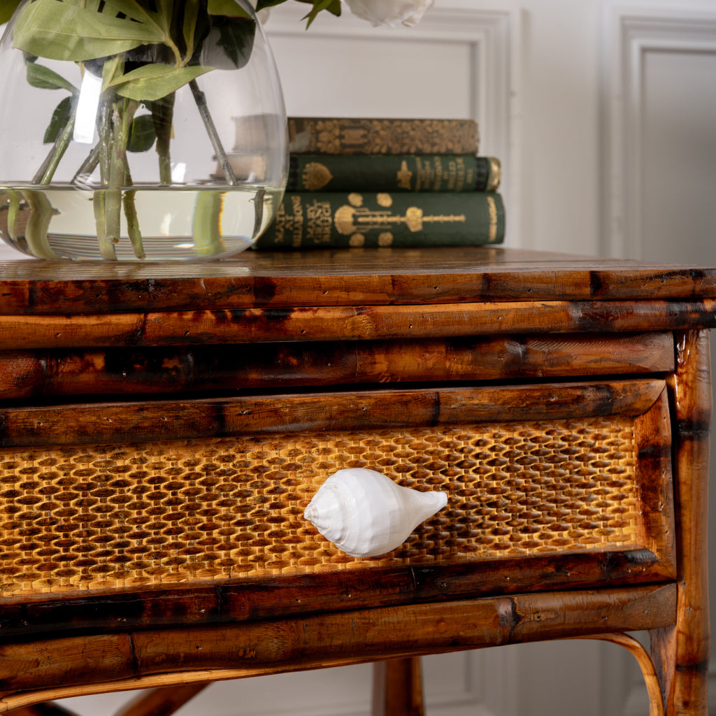 Shell Drawer Knob (Natural) Styled on Rattan Side Table
