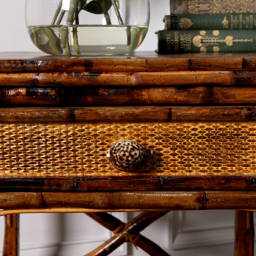 Shell Drawer Knob (Tortoiseshell) Styled on Rattan Side Table