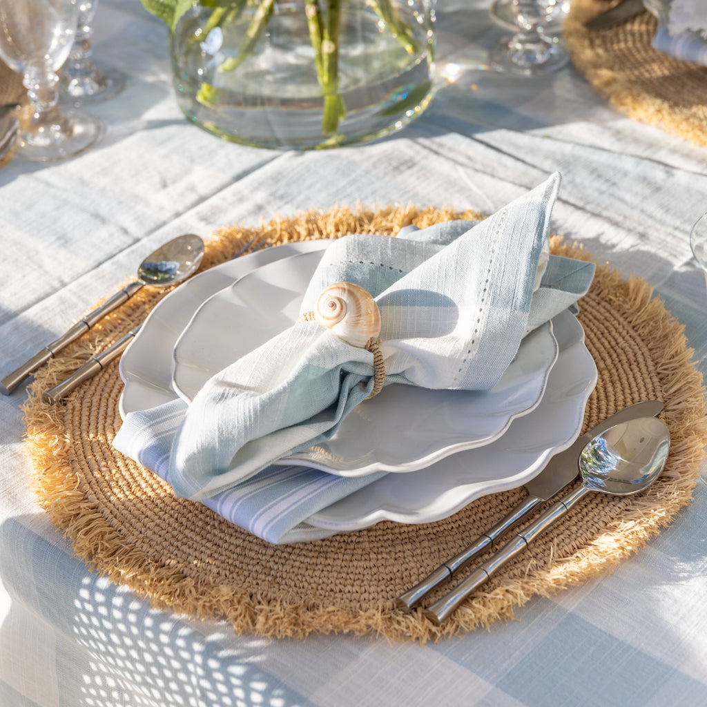 Shell Napkin Rings With Rope Set Of Four (Natural) Styled Outdoors on Dining Table