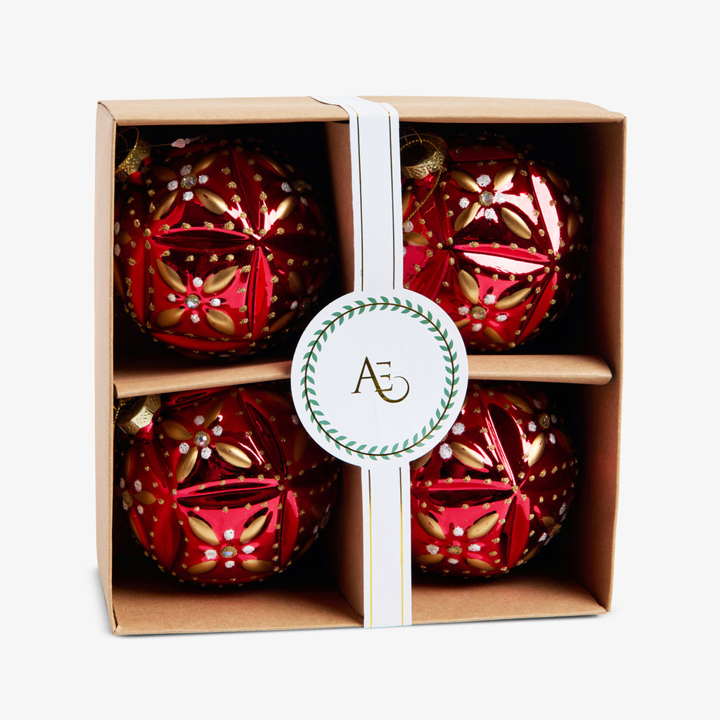 Shiny Baubles Set Of 4 (Red) In Box