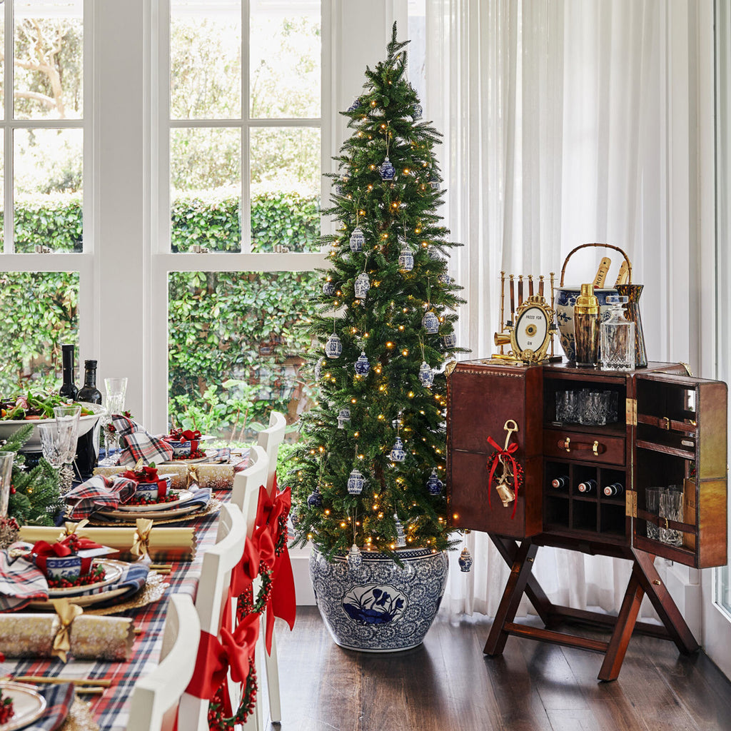 Vermont Green Pre-Lit Christmas Trees (Slim) Styled On Dining Room