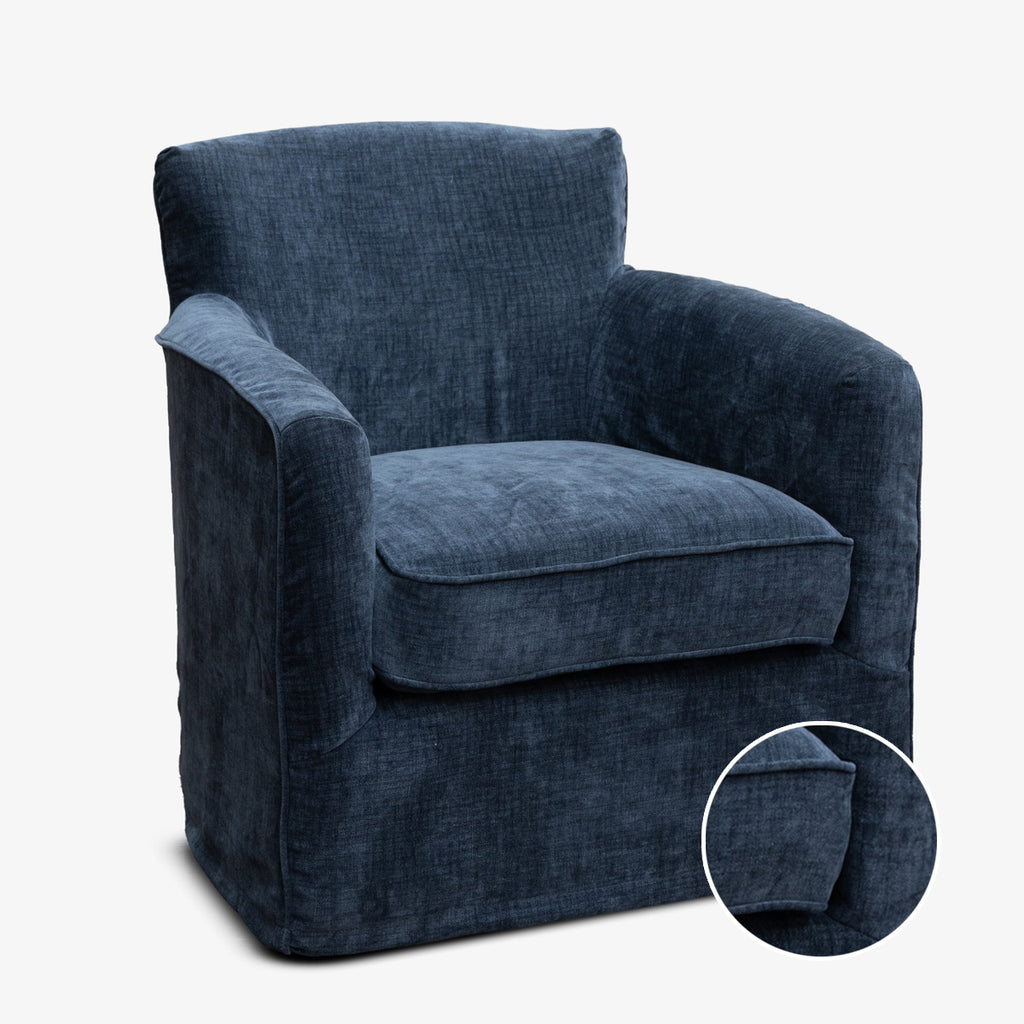 Slipcover: Eloise Swivel Armchair (Navy Velvet) Front