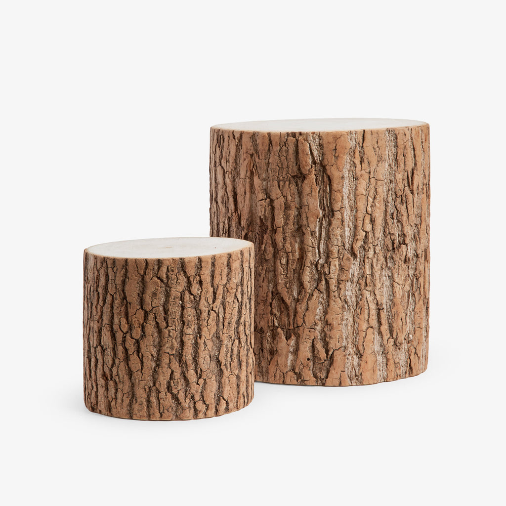 Rustic Wood Planters with Bark | Tree Trunk Display Risers & Vases