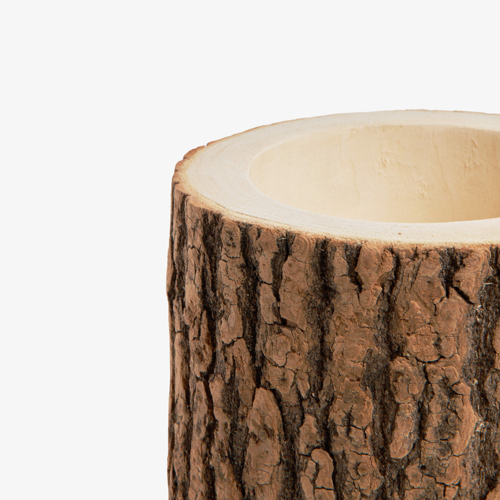 Rustic Wood Planters with Bark | Tree Trunk Display Risers & Vases