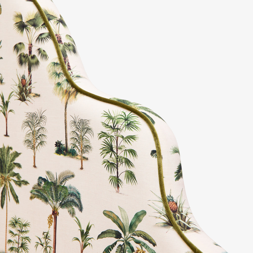 Sophia Curved Upholstered Bedheads (Le Palm) Close Up of Piping