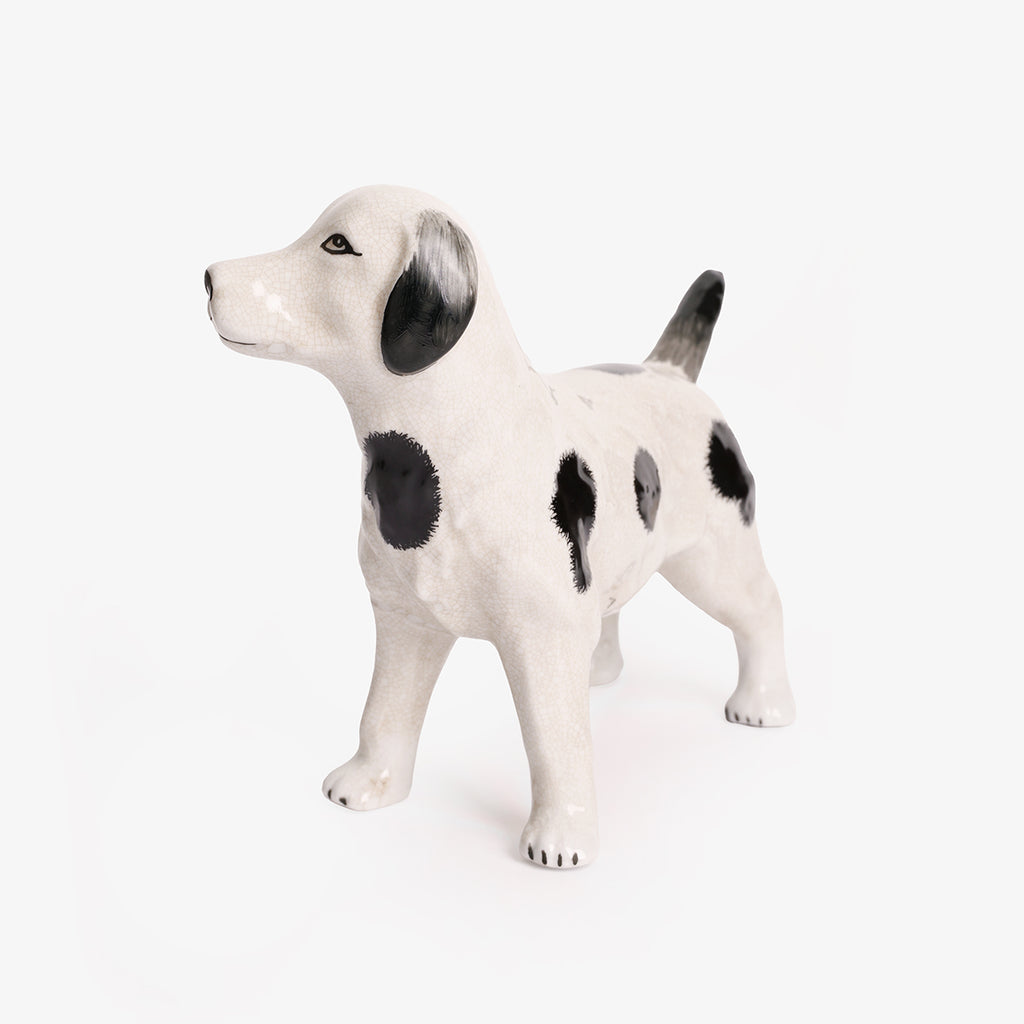 Black And White Spotted Dog Decorative Statue Detail