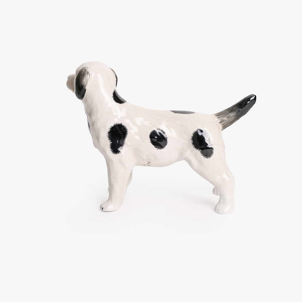 Black And White Spotted Dog Decorative Statue Back View