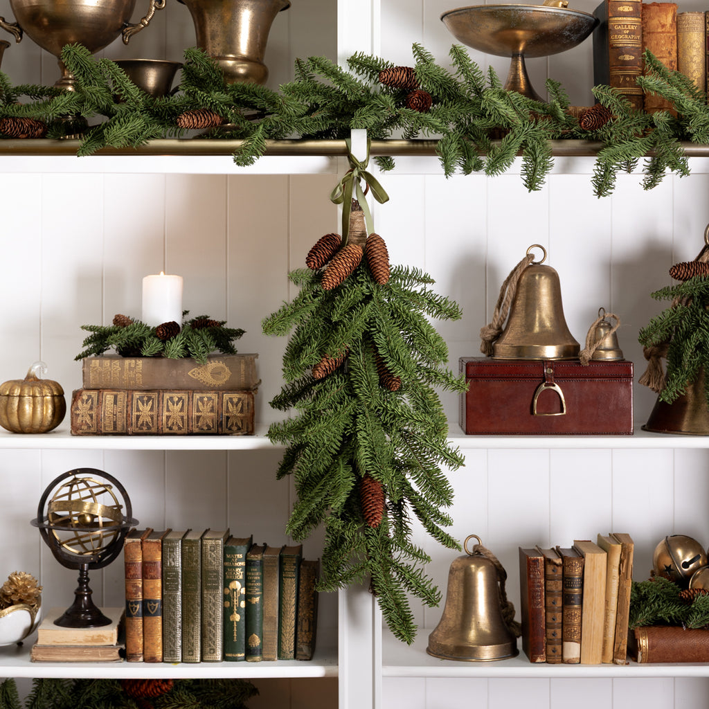 Spruce Pinecone Teardrop 75cm Styled on Bookcase