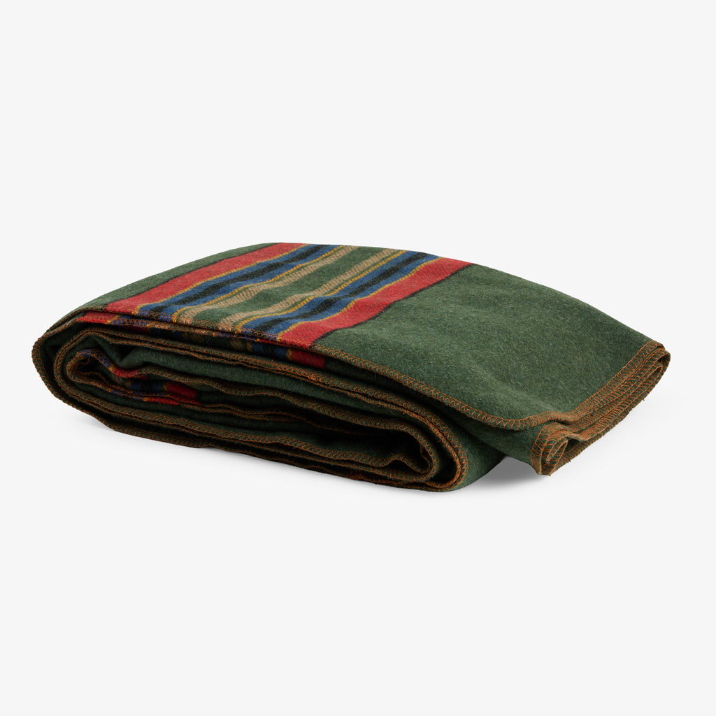 St Andrews Stripe Wool Blend Throw Green Side View