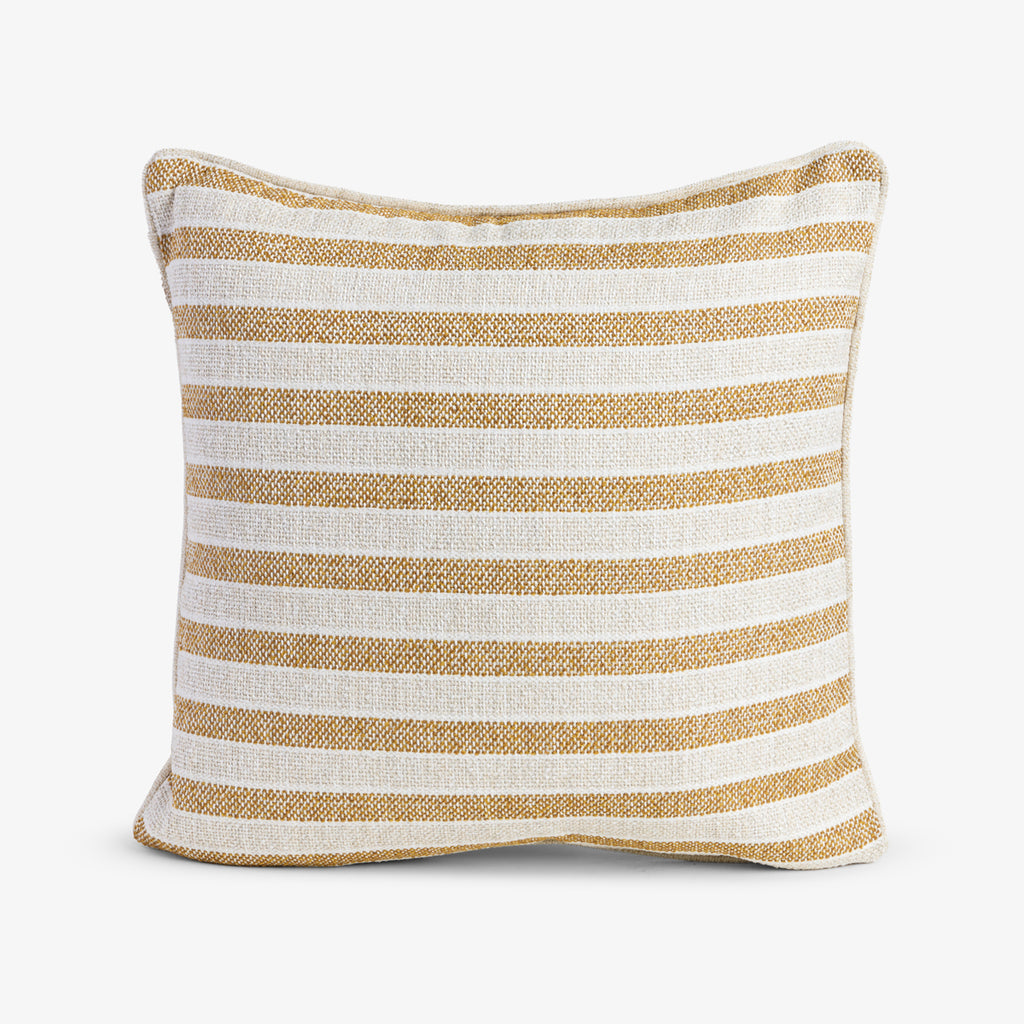 Stripe Linen Blend Cushion Cover Mustard Front View