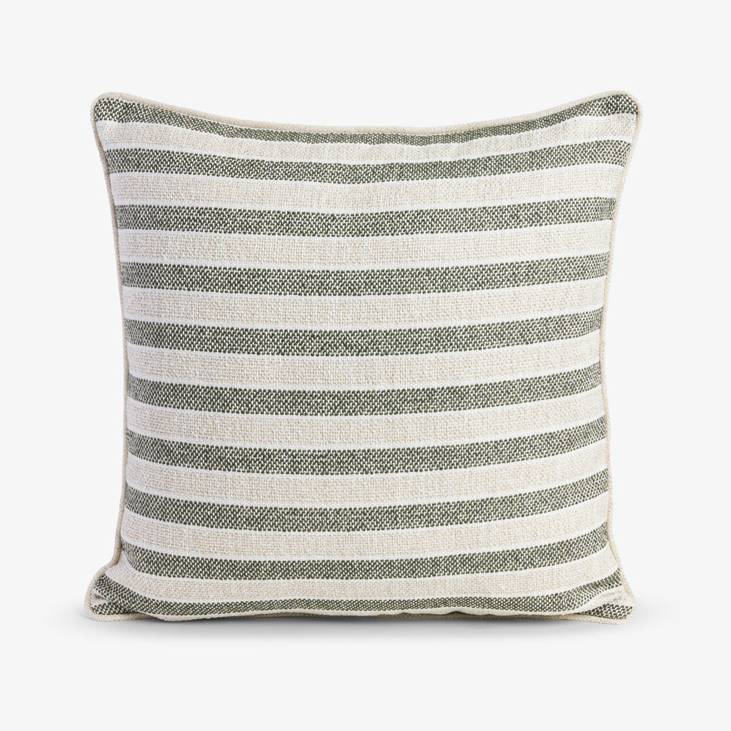 Stripe Linen Blend Cushion Cover Olive Front View