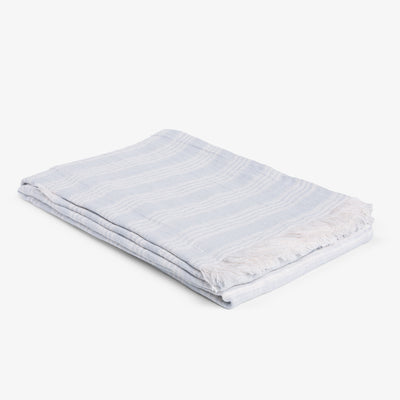 Striped Linen Throw With Fringe (Blue & White) Front