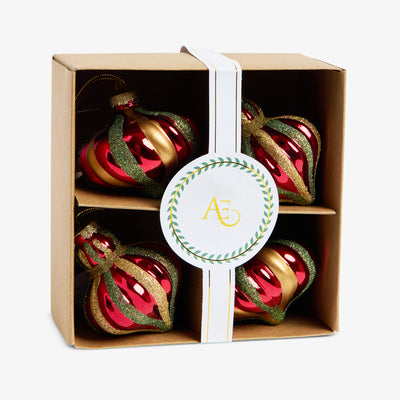 Swirl Baubles Set of 4 (Red, Gold & Green) In Box