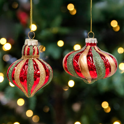 Swirl Baubles Set of 4 (Red, Gold & Green) Styled in Christmas Tree