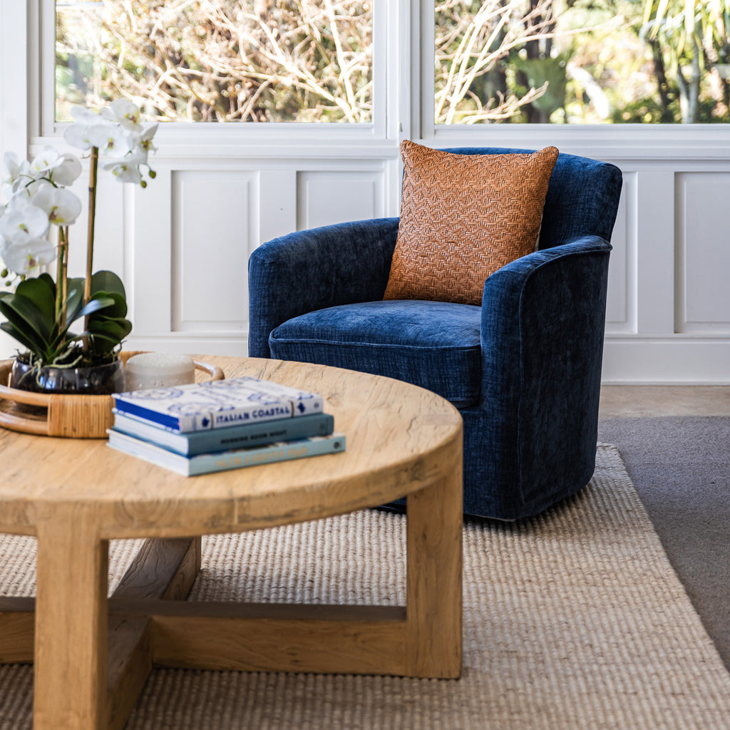 Eloise Swivel Armchair (Navy Velvet) Styled 