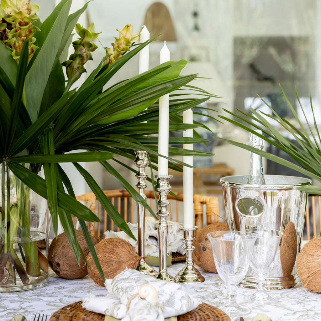 Tapered Candlestick Holders (Silver) Styled on Island Dining Table 