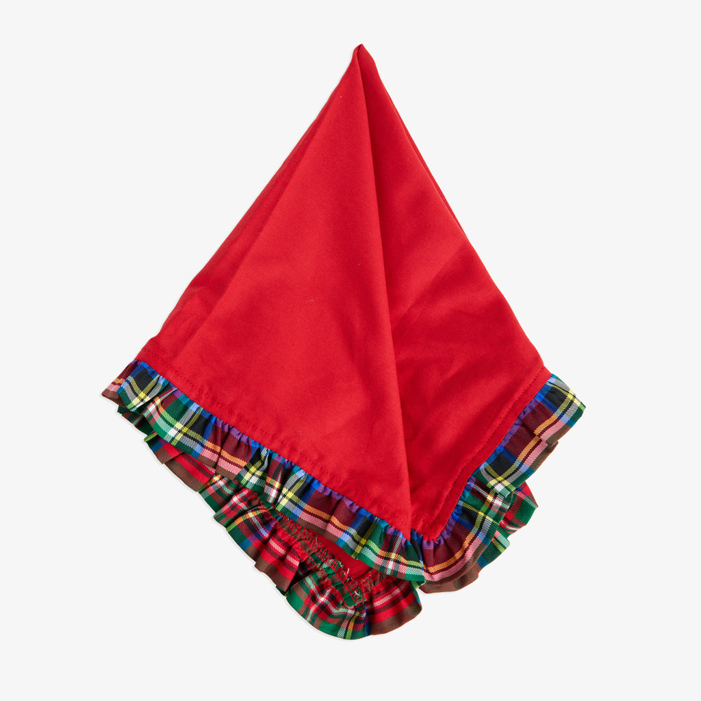 Tartan Frill Napkins Red (Set of 4) Front View Folded