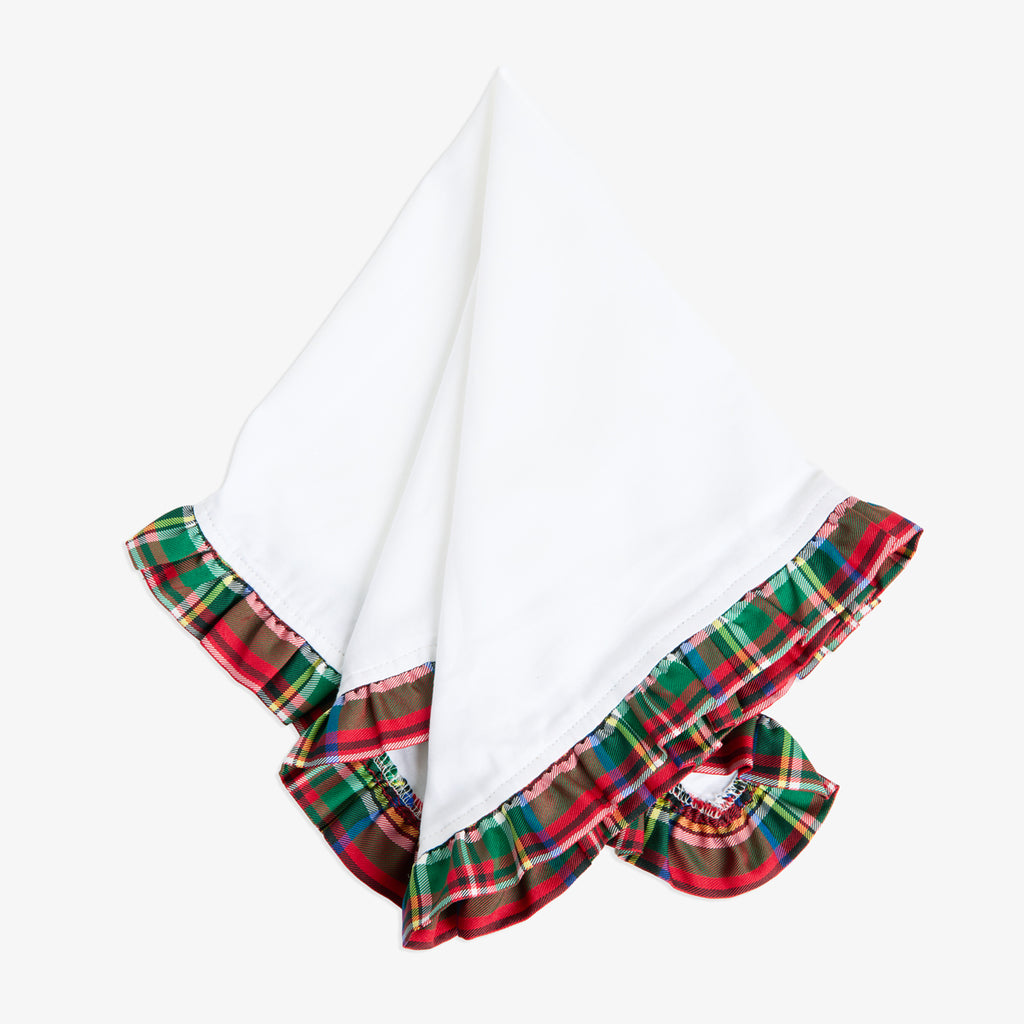 Tartan Frill Napkins White (Set of 4) Front View Folded