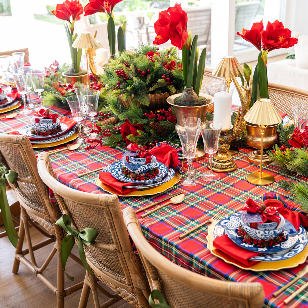 Tartan Tablecloths With Frill Red Styled on Christmas Dining Table 