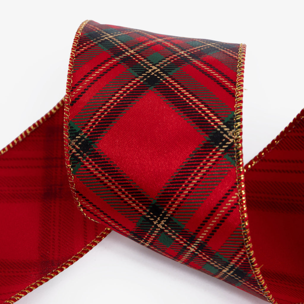 Tartan Wired Ribbon (Red) Close Up