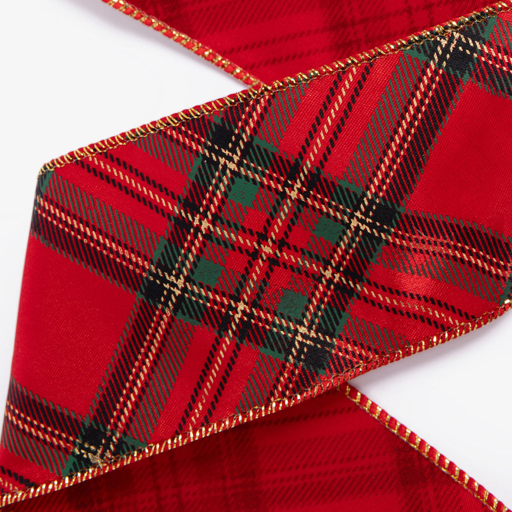 Tartan Wired Ribbon (Red) Folded