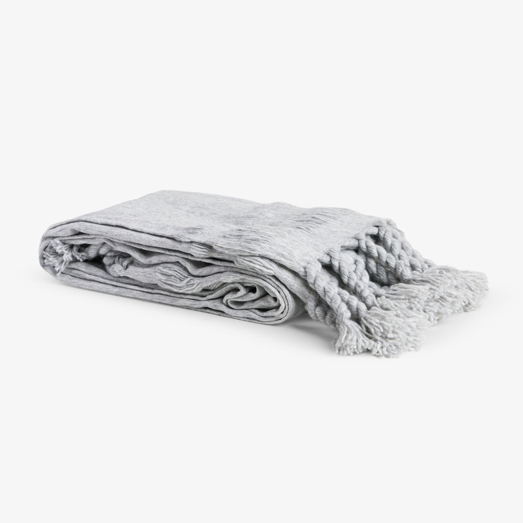 Tassle Throws Light Grey Front View
