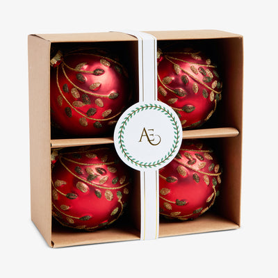 Trailing Leaf Baubles Set Of 4 (Red) In Box