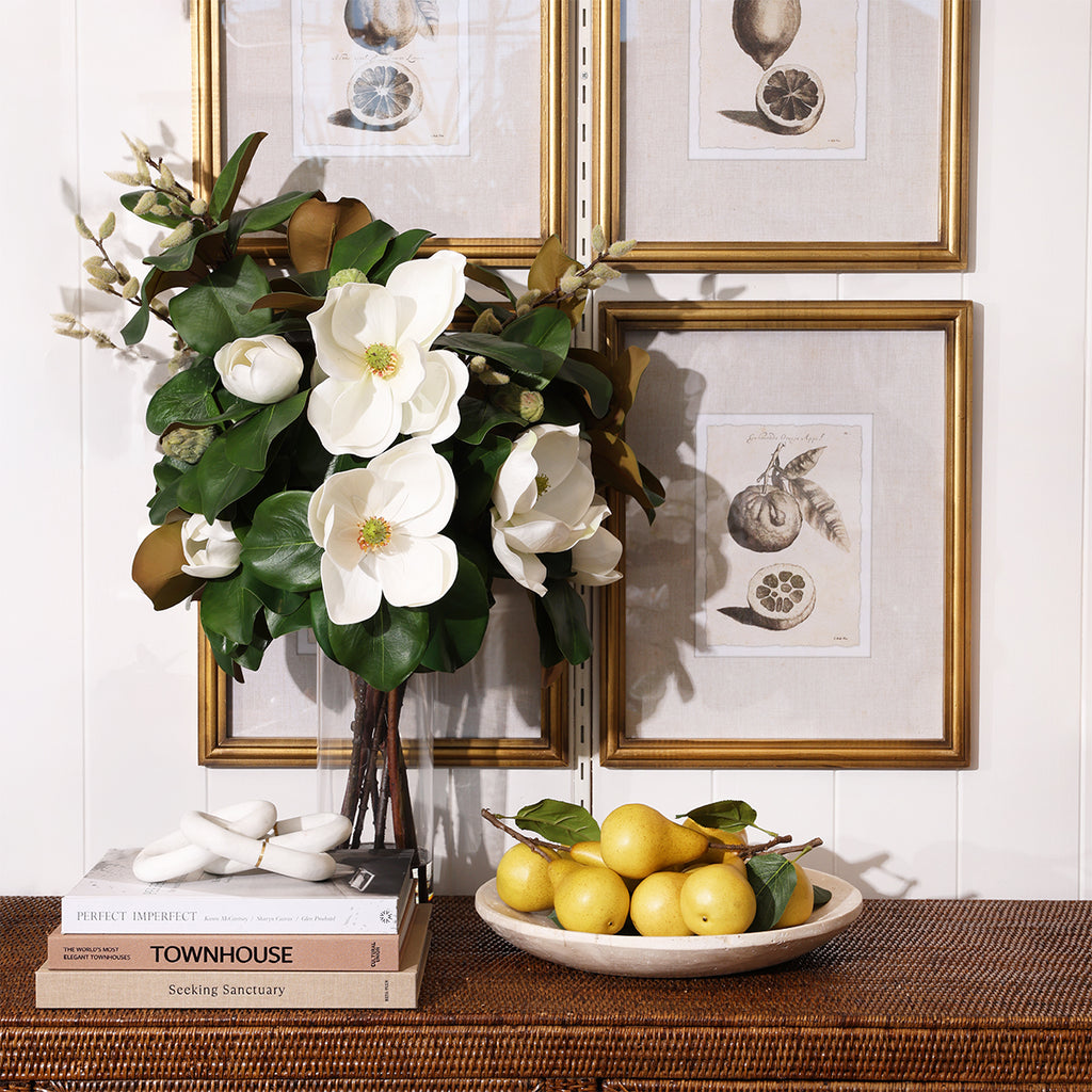 Travertine Bowl Styled on Canniest with Pears Styled