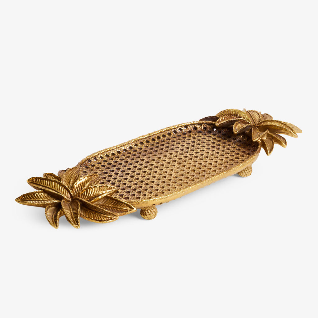 Gold Palm Tree Rattan Style Tray Side View