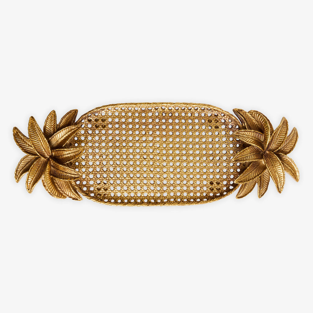 Gold Palm Tree Rattan Style Tray Top View