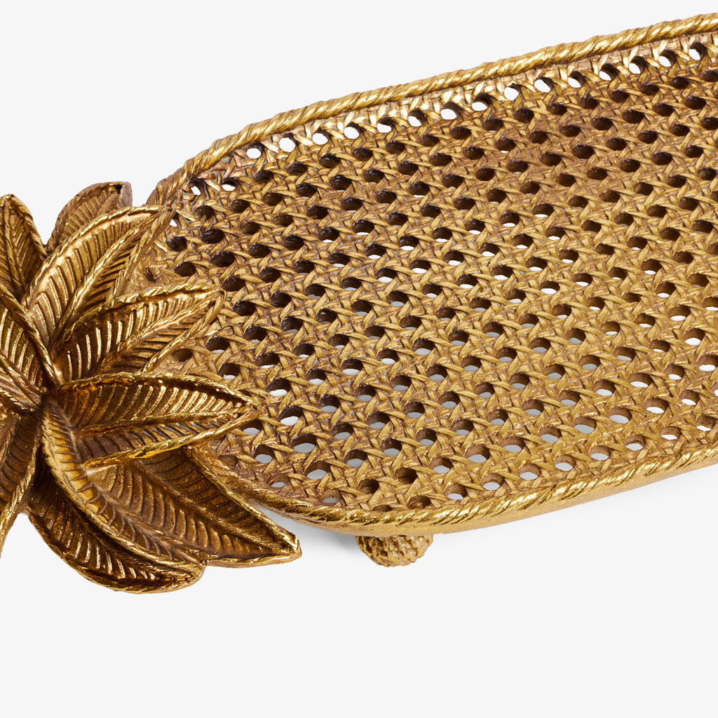Gold Palm Tree Rattan Style Tray Close Up