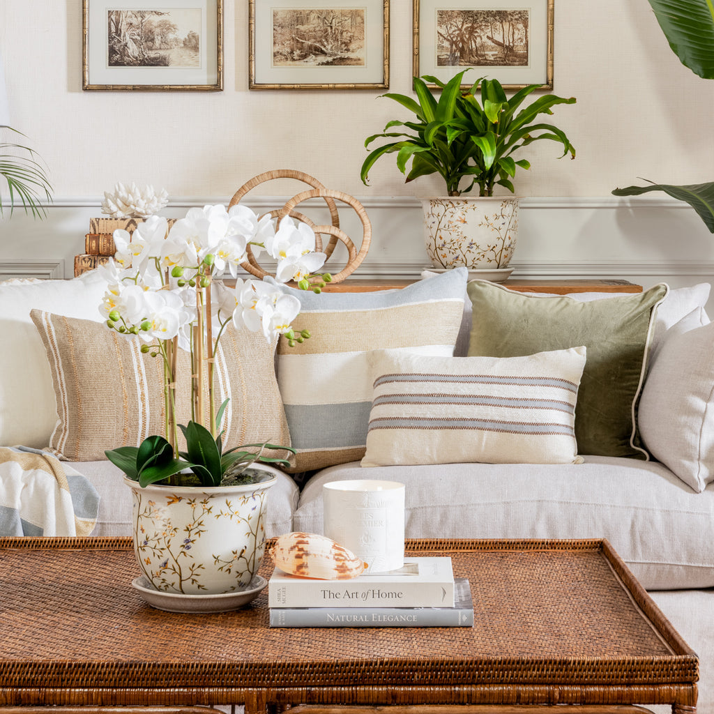 Hummingbird Planters With Saucer Styled on Coffee Table and Console 