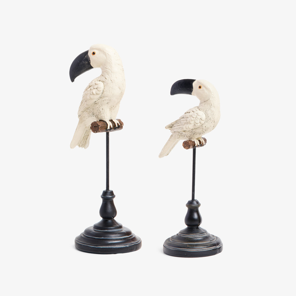 Tropical Bird On Stand Sculptures (White) Group Shot