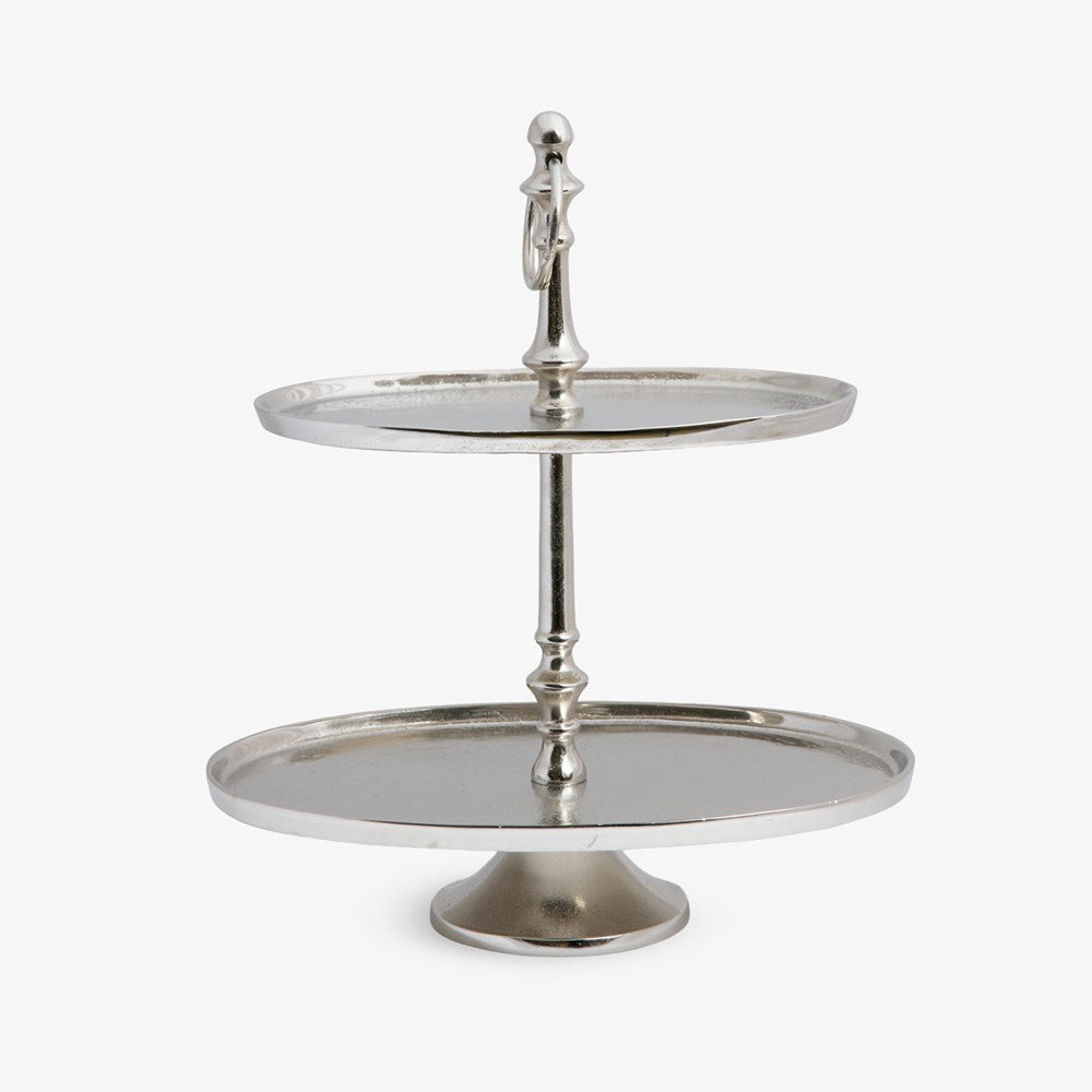 Two-Tier Oval Cake Stand (Silver) Front View