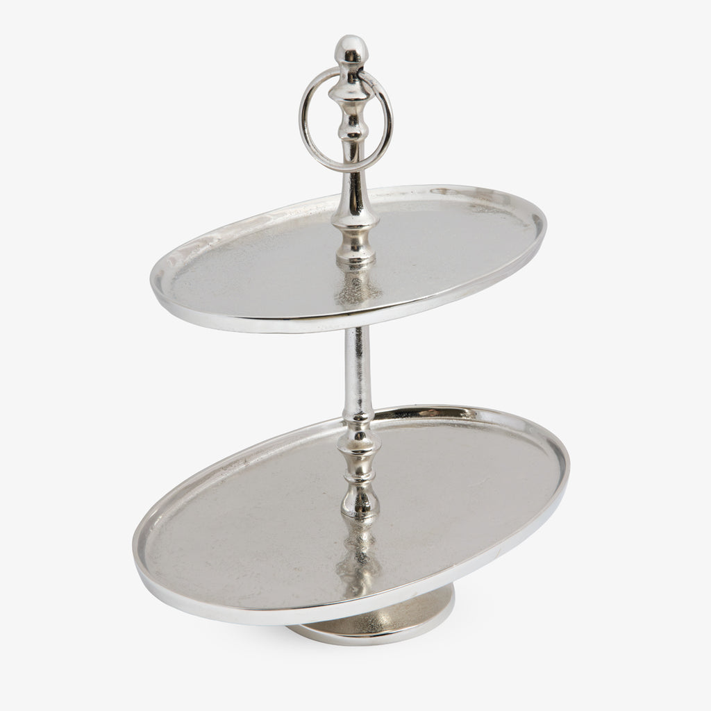Two-Tier Oval Cake Stand (Silver) Side View
