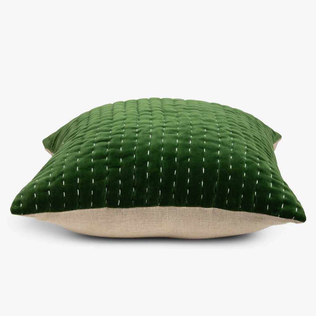 Velvet Quilted Cushion Cover (Green) Side