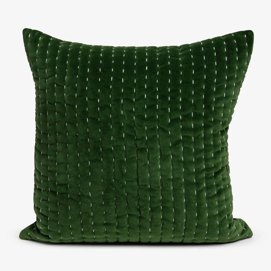 Velvet Quilted Cushion Cover (Green) Front