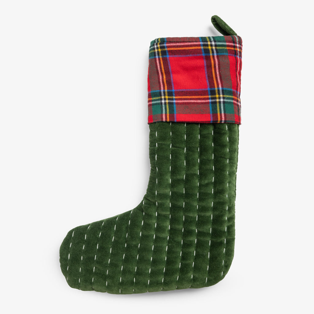 Velvet Quilted Plaid Stocking (Green) Front